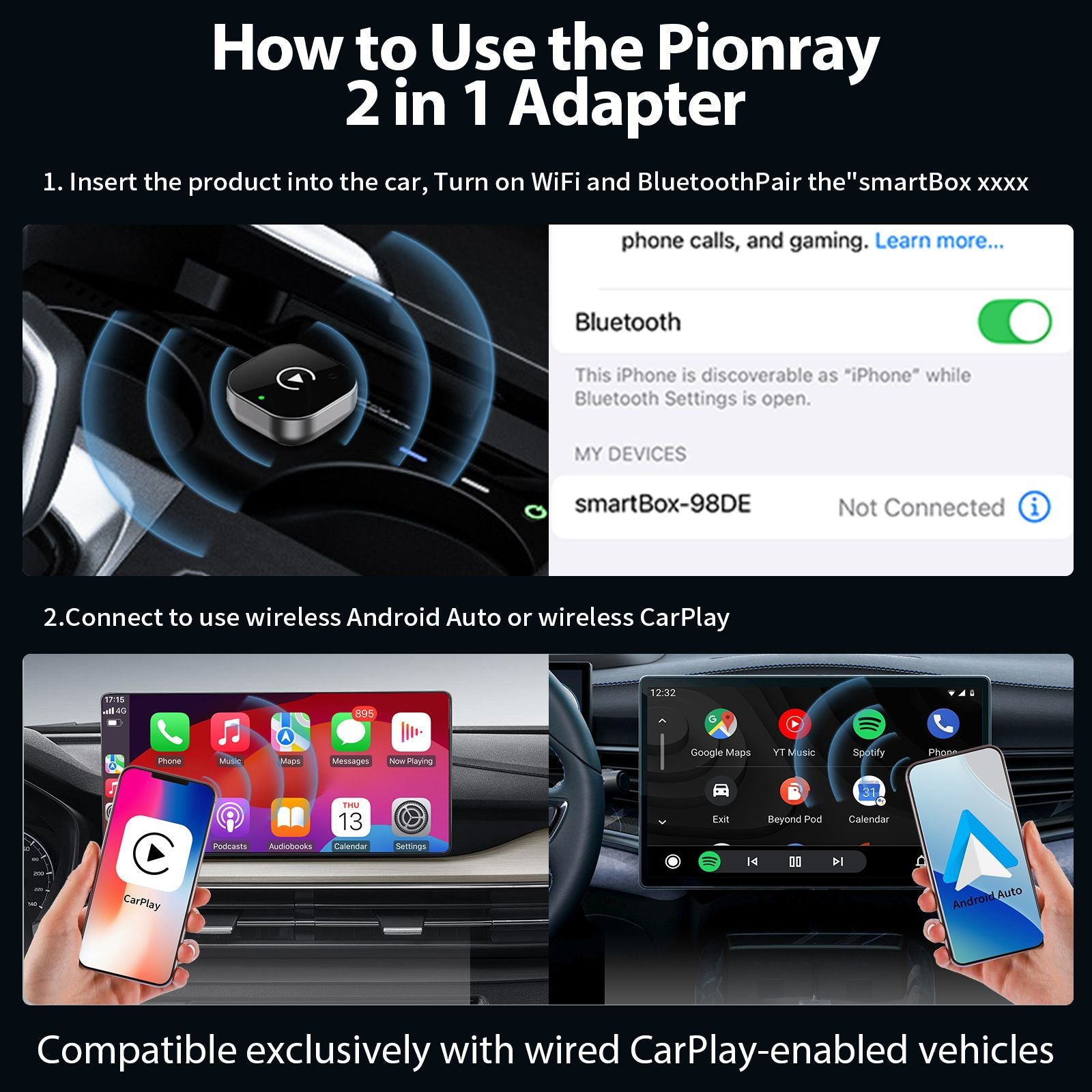 Wireless CarPlay & Android Auto Adapter – USB Plug-and-Play