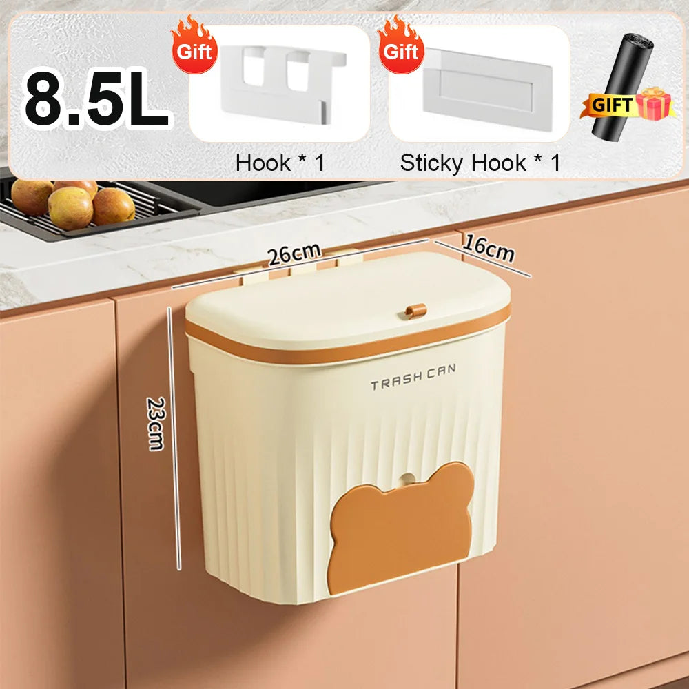 Wall-Mounted Kitchen Trash Can with Lid – Space-Saving Wastebasket