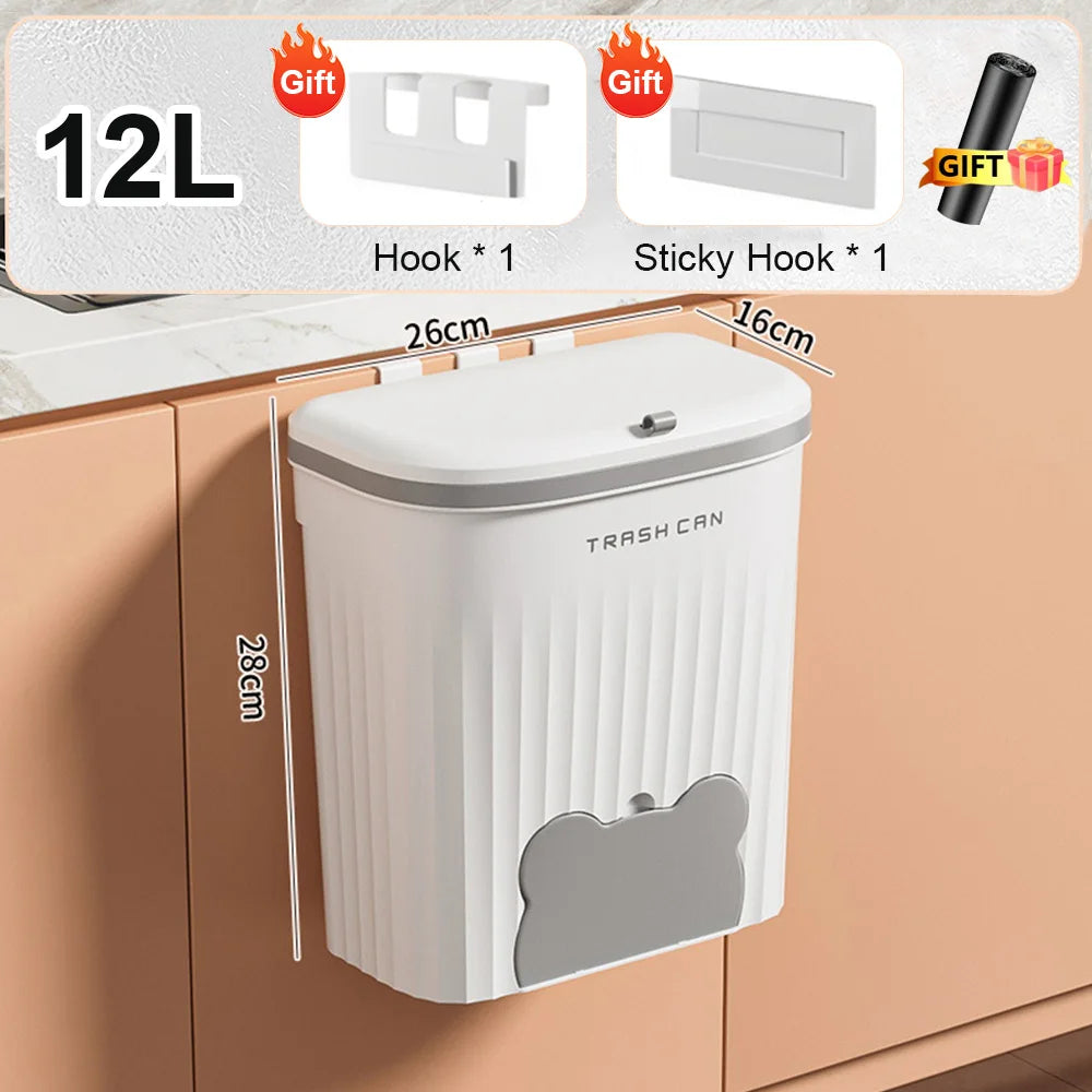 Wall-Mounted Kitchen Trash Can with Lid – Space-Saving Wastebasket