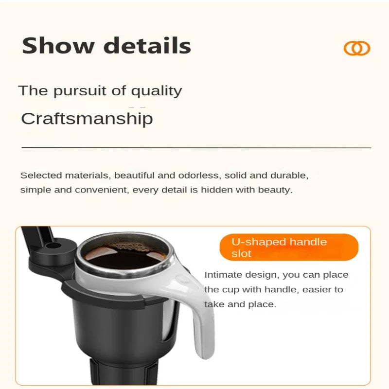 Car Cup Holder Expander with 360° Rotating Snack Tray