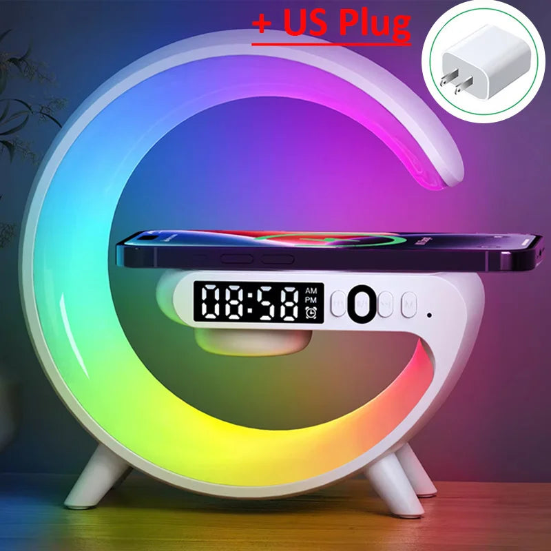 Multifunction Wireless Charger Station – 15W Pad Stand with Speaker & RGB Night-Light
