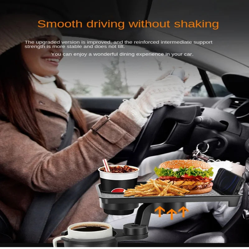Car Cup Holder Expander with 360° Rotating Snack Tray