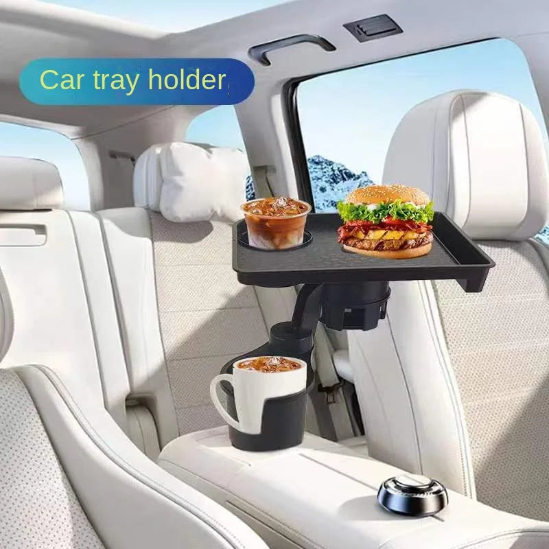 Car Cup Holder Expander with 360° Rotating Snack Tray