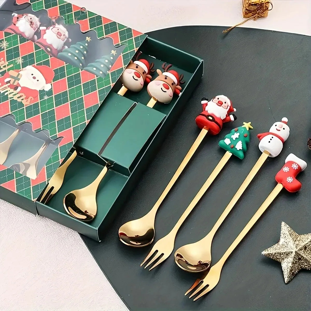 6-Piece Christmas Cutlery Set – Festive Stainless Steel Flatware