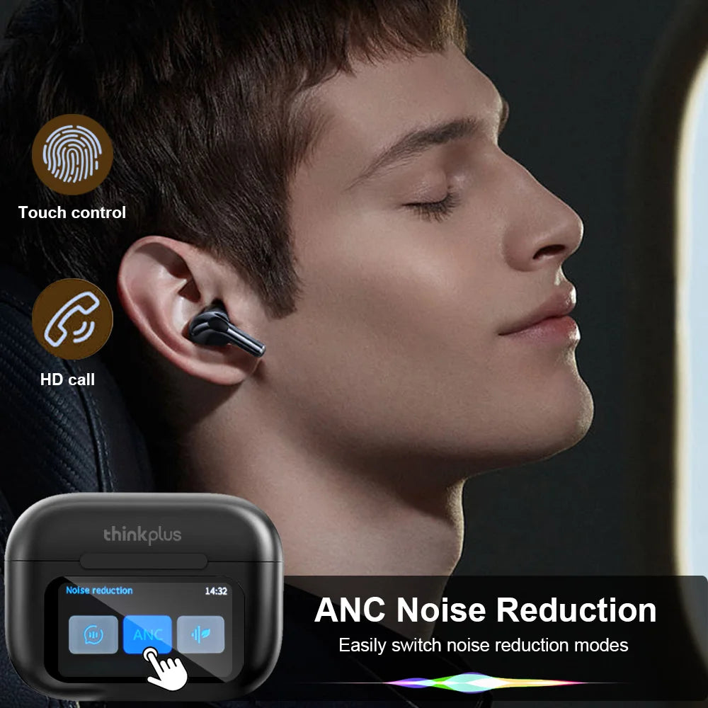 Thinkplus ANC Wireless Bluetooth Earbuds – LED Touch-Control, HD Mic