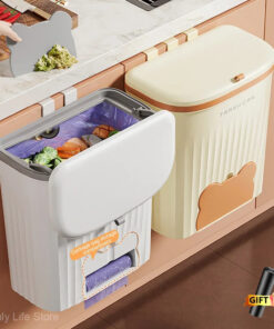 Wall-Mounted Kitchen Trash Can with Lid – Space-Saving Wastebasket