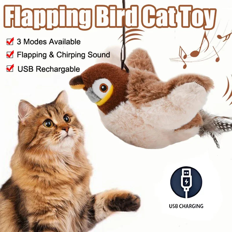Interactive Flapping Cat Toy Bird with Catnip – Rechargeable Plush