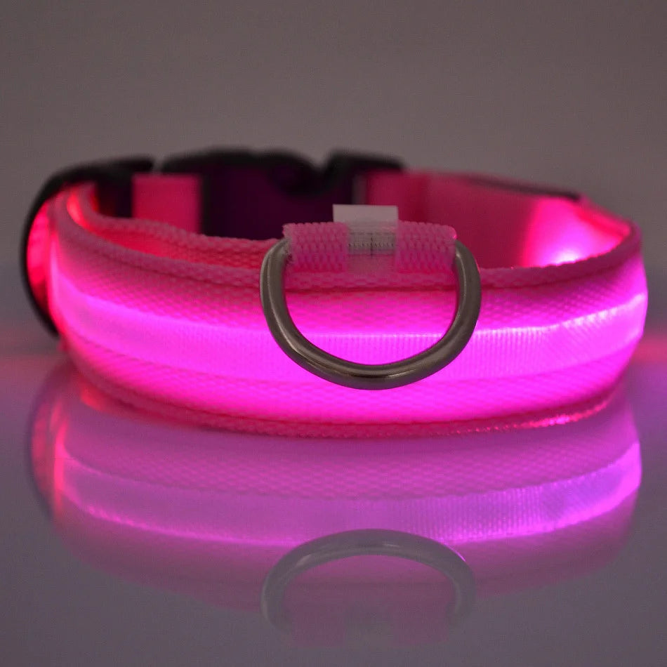 LED Nylon Dog Collar – Glow-In-Dark Safety Strap for Dogs