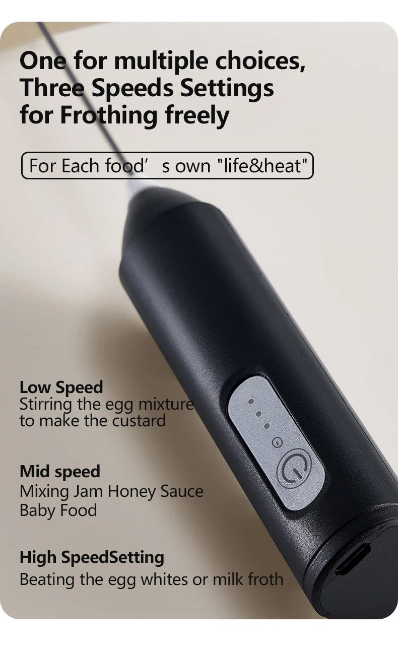 3-Speed Wireless Coffee Cream Frother – USB Rechargeable