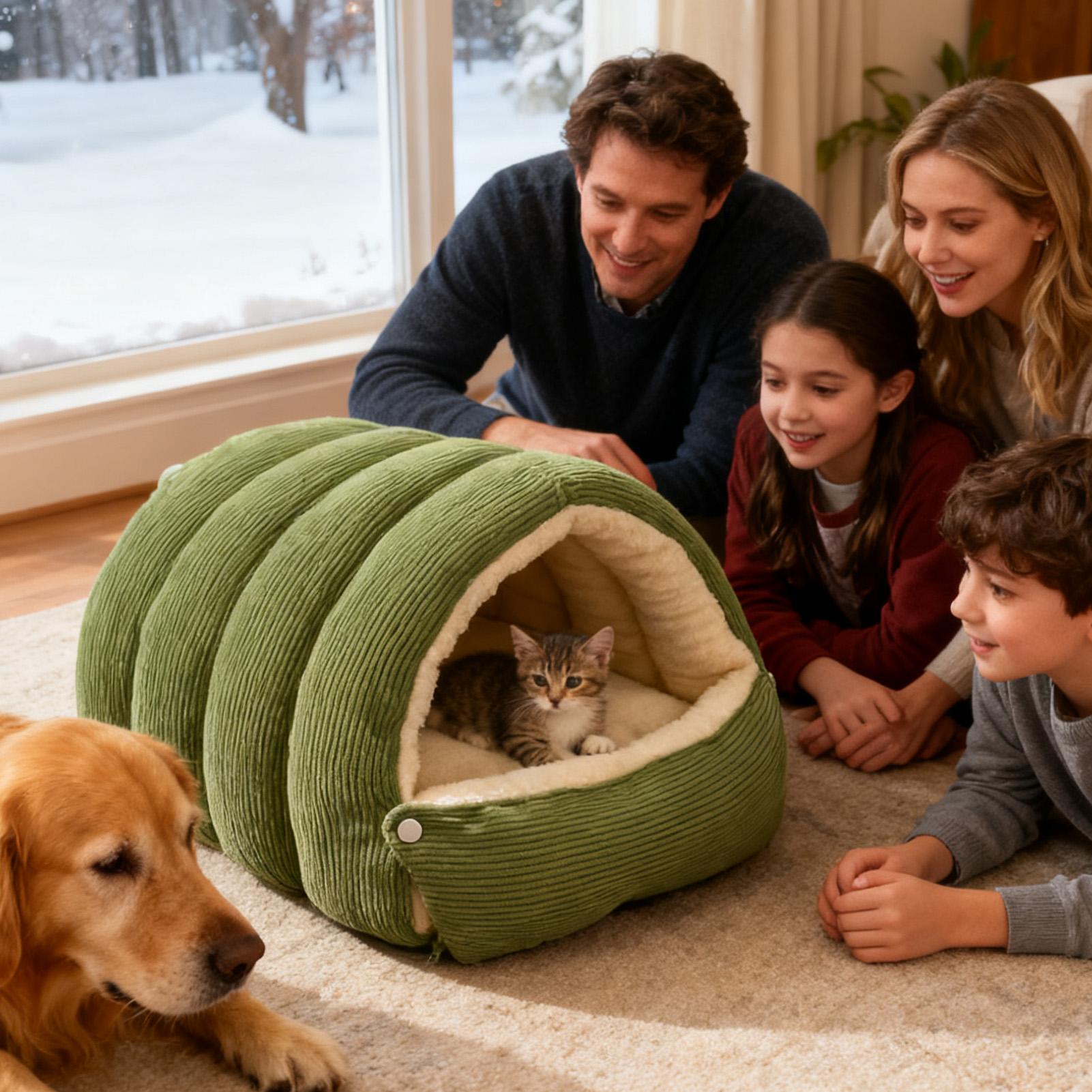 CozyPaw Warm Hideaway Haven for Cats – Plush Indoor Cave Bed