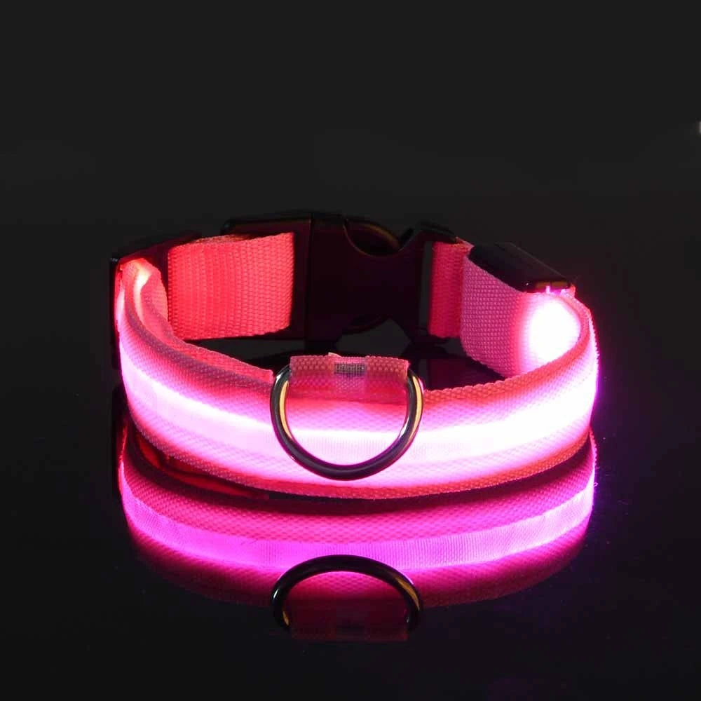 LED Nylon Dog Collar – Glow-In-Dark Safety Strap for Dogs