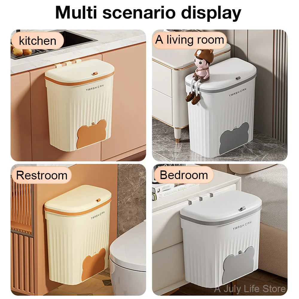 Wall-Mounted Kitchen Trash Can with Lid – Space-Saving Wastebasket
