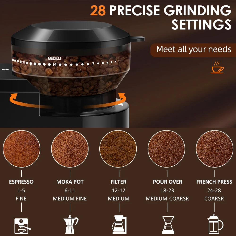 Automatic Electric Burr Coffee Grinder – Stainless Steel Beans Mill