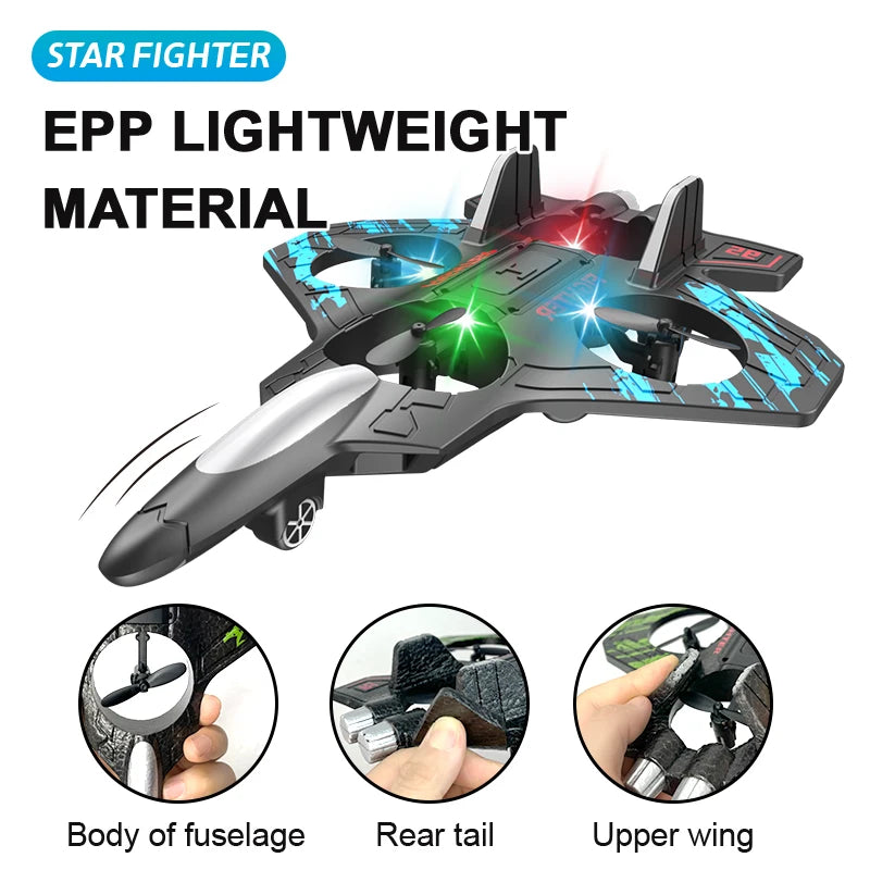 RC Fighter Jet Airplane with LED Lights – Remote Control Stunt Plane