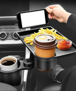 Car Cup Holder Expander with 360° Rotating Snack Tray