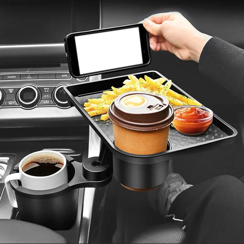Car Cup Holder Expander with 360° Rotating Snack Tray