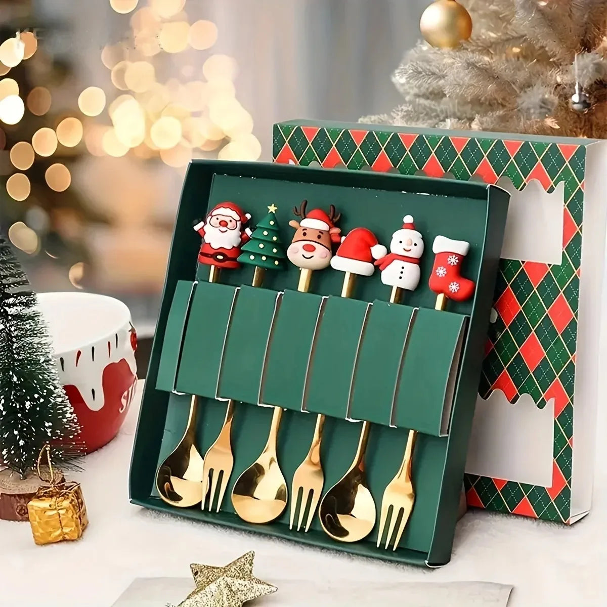 6-Piece Christmas Cutlery Set – Festive Stainless Steel Flatware