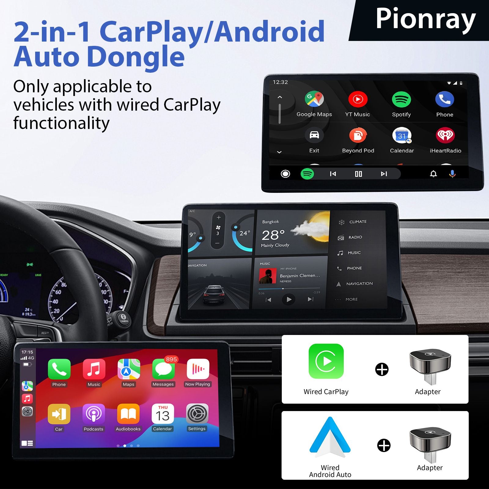 Wireless CarPlay & Android Auto Adapter – USB Plug-and-Play